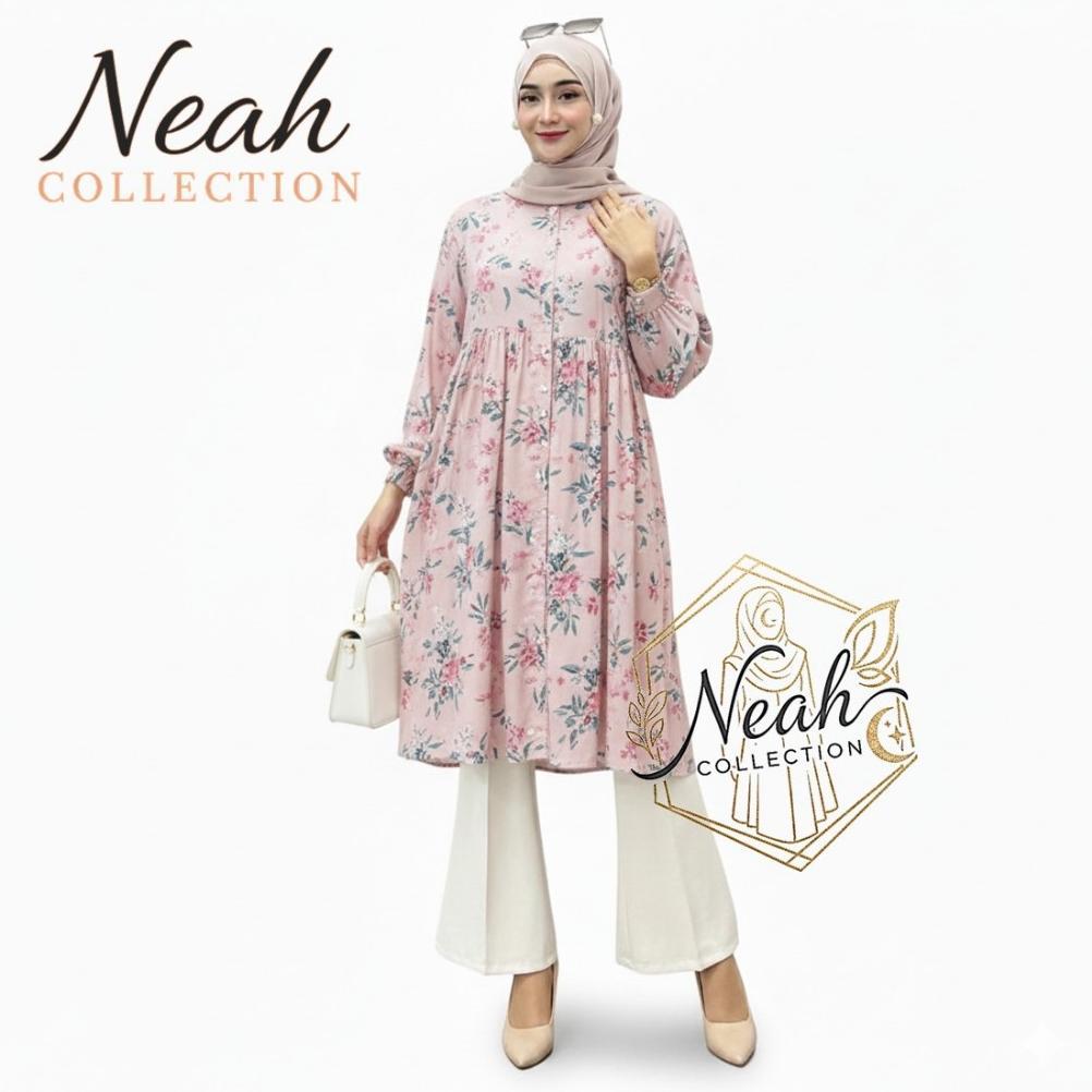 FREE ONGKIR TUNIK NOORA MOTIF BUNGA KEKINIAN PREMIUM FASHION MUSLIMAH ELEGAN / TUNIK JUMBO BUMIL BUS