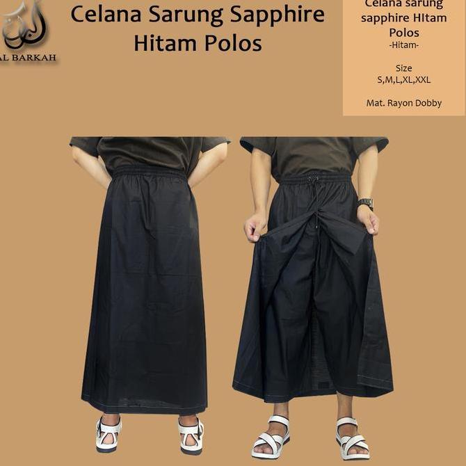 Celana Sarung Sapphire Hitam Polos Full Tertutup Perlengkapan Sholat Pria Dewasa Remaja Kain Muslim