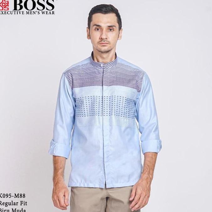 BOSS Kemeja Koko Pria Lengan Panjang Regular Fit K095 Biru Muda