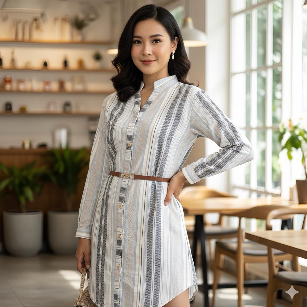 DISKON JUBII .BAJU TUNIK WANITA PREMIUM KATUN TRISET FREE IKAT PINGGANG
