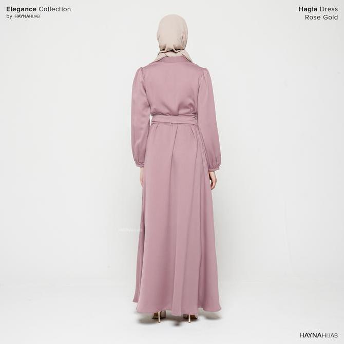 HAYNA Hagia Dress (Rose Gold) - Dress Kondangan Daily Dress Busui Friendly Gamis Wanita Muslim Ready