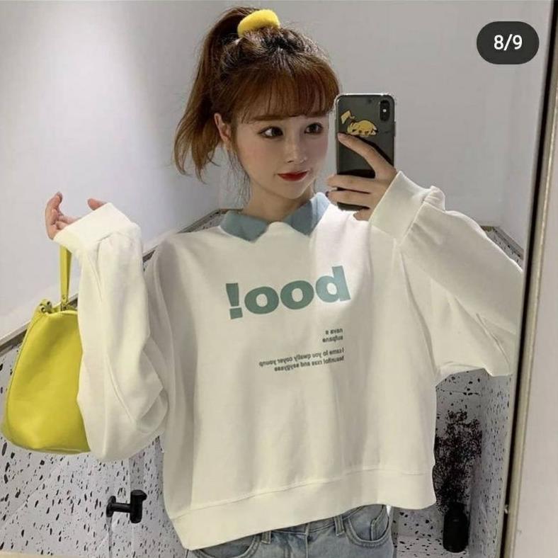 BEST SELLER SWEATER KERAH OVERSIZE CROP TOP WANITA BOO | CREWNECK CROP OVERSIZE WANITA KOREAN STYLE 