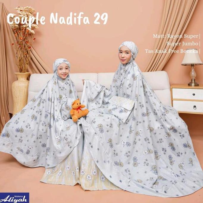 mukena couple ibu dan anak rayon premium tebal,tas gendong boneka,usia anak 7 sd 10 th