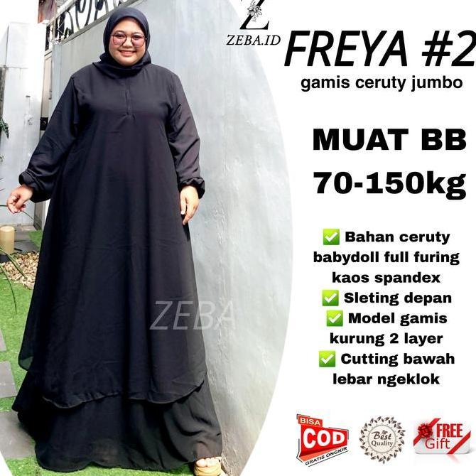 Zeba | Freya #2 Busui Gamis Jumbo 2 Layer BB 70 - 150 kg Ceruti Babydoll Furing Kaos Melar Gaun Pest