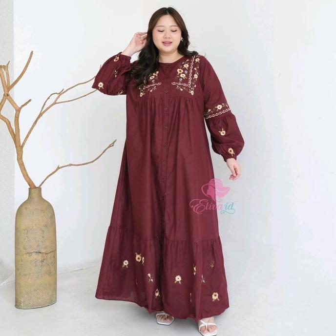 Gamis jumbo Abaya Busana muslim Giani Bordir linen ld 120 130 140 cm