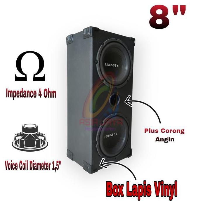 Paket Combo Speaker Subwoofer Embassy ES 844 Dan Box Double 8 Inch Vinyl + Terminal Kotak 2pc + Siku