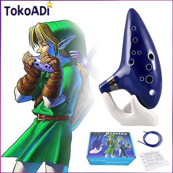 12 Holes Alto C Key Ocarina Alat Musik Seruling Dengan Lanyard Biru Legend Of Zelda Ocarina Kualitas
