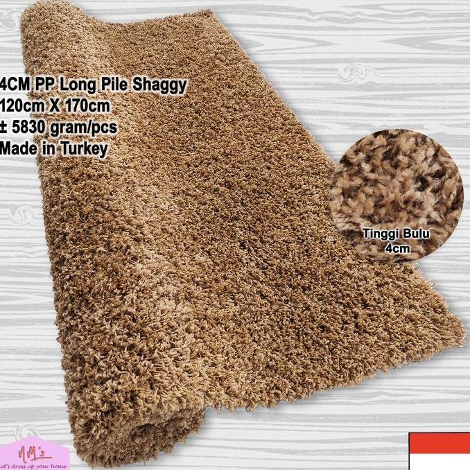 Karpet Shaggy Polypropylene Polos Turki Bulu Panjang Halus Tebal Nms