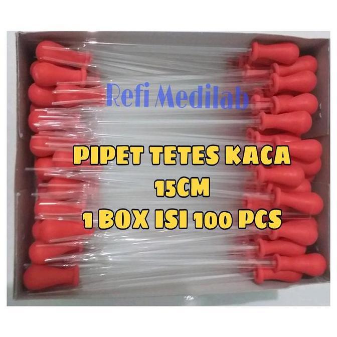 Orgnzr- Pipet Tetes Kaca 15Cm Karet Merah Isi 100Pcs/Box