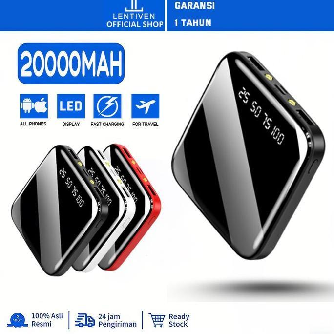 Lansungkirim- 20000Mah Mini Powerbank Mirror Screen Digital Display Powerbank