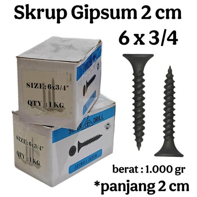 Yukbisa- Skrup Gypsum / Sekrup Gipsum / Skrup Hitam / Skrup Tajam Gipsum - Ukuran Lengkap - Per Dus