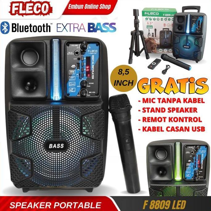 SPEAKER BLUETOOTH FLECO F-8809LED 8'5 INCH FREE MIC WIRELESS KARAOKE + STAND SPEAKER + REMOTE - SPEA