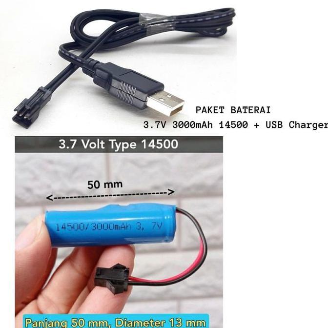 Lansungkirim- Baterai Mobil Remote Control 3.7 Volt Tipe 14500 Socket Hitam 2 Pin 3.7V 3000Mah 5000M
