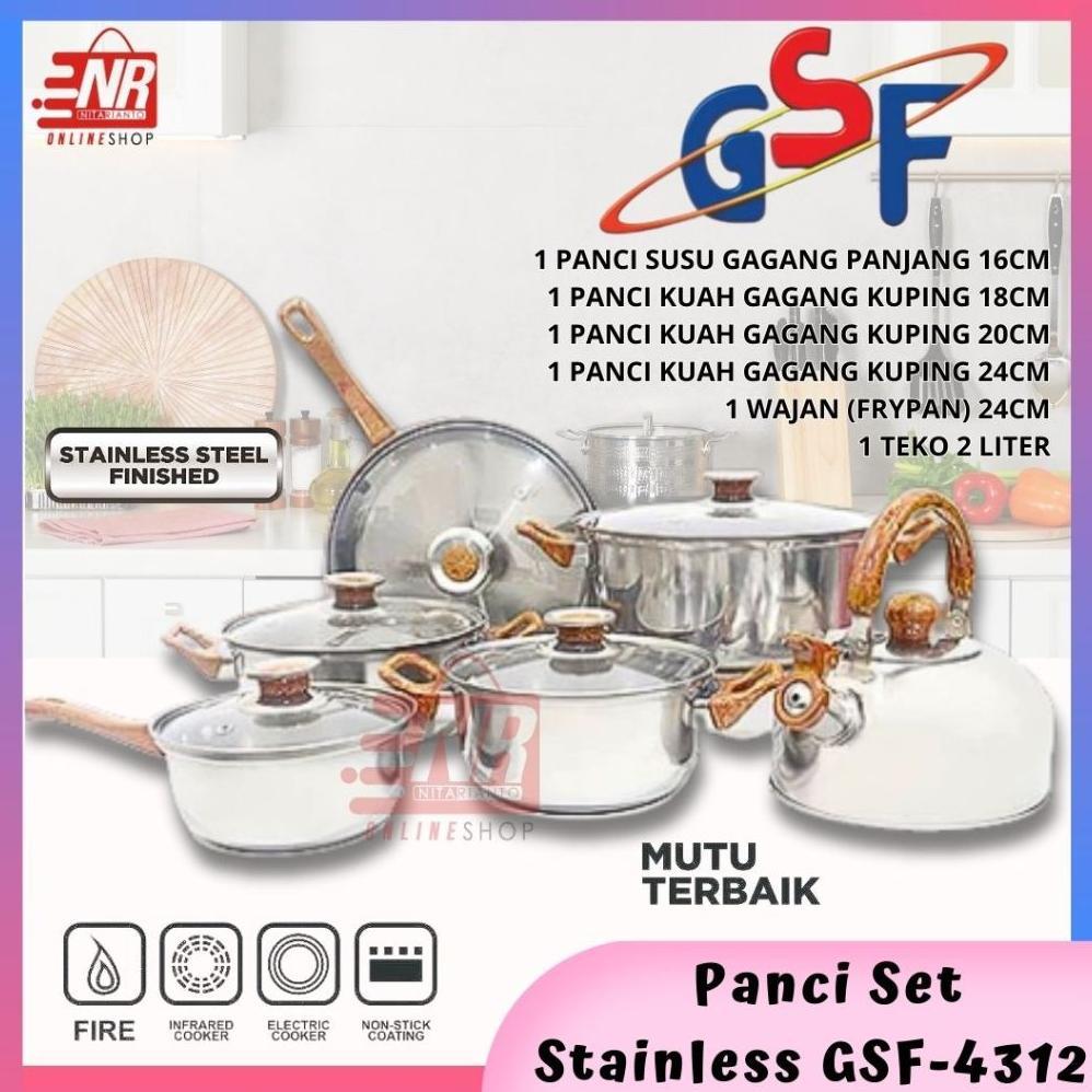 DISKON PANCI SET STAINLESS STEEL 12PCS GSF-4312 / PANCI STAINLESS TUTUP KACA / PANCI REBUS PANCI GOR