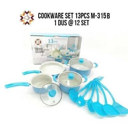 FREE ONGKIR COOKWARE SET 13PCS PINK/HIJAU PERALATAN MASAK PANCI SET/ PANCI SET WAJAN PENGGORENGAN SP