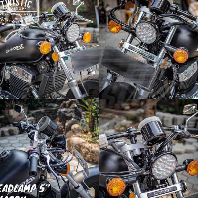 Headlamp Lampu Depan Led Motor Custom Exacon Chopper Bobber Universal