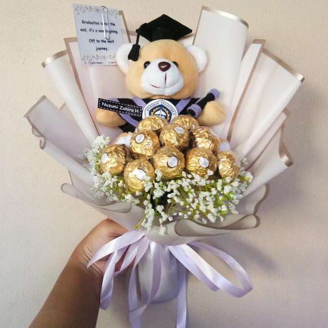 buket ferrero , buket boneka wisuda ferrero , buket coklat