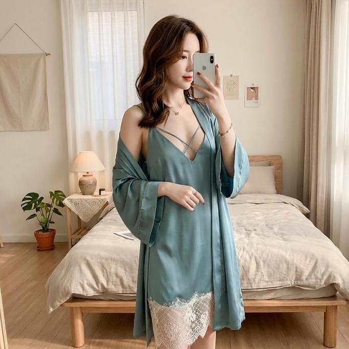 Bosy-kimono set lingerie 805 sutra wanita premium/kimono set/baju tidur set