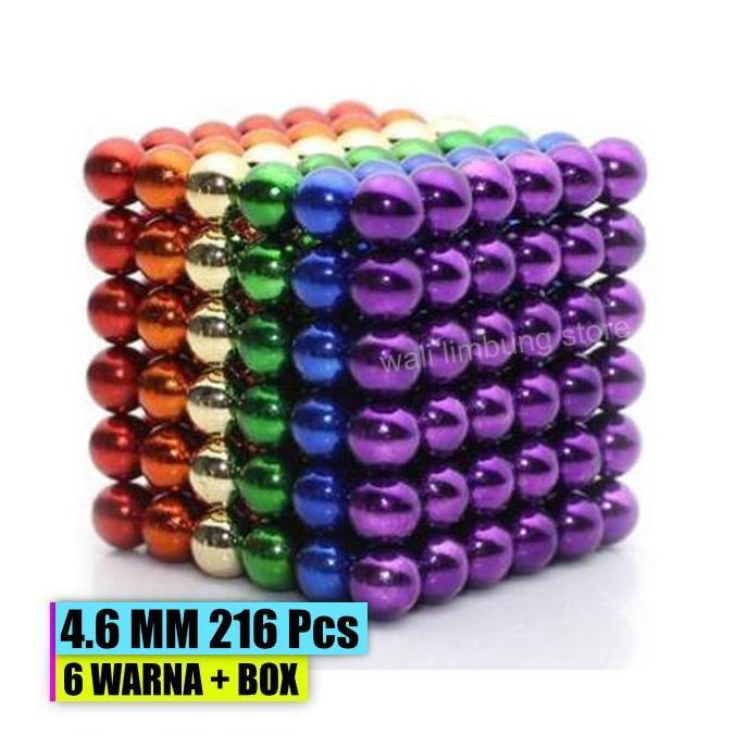 5mm Magnetic Ball Multicolor 216 Pcs Mainan Bola Magnet Warna 5mm Dimensi 4.6mm 6 Warna Dalam Box Al