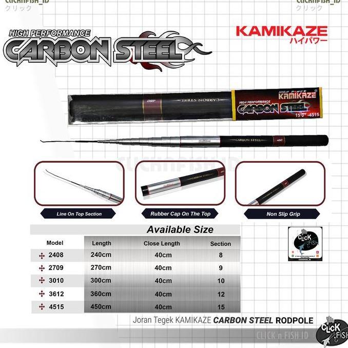 RODPOLE KAMIKAZE CARBON STEEL 270 300 360 450 Joran Tegek Antena Kolam