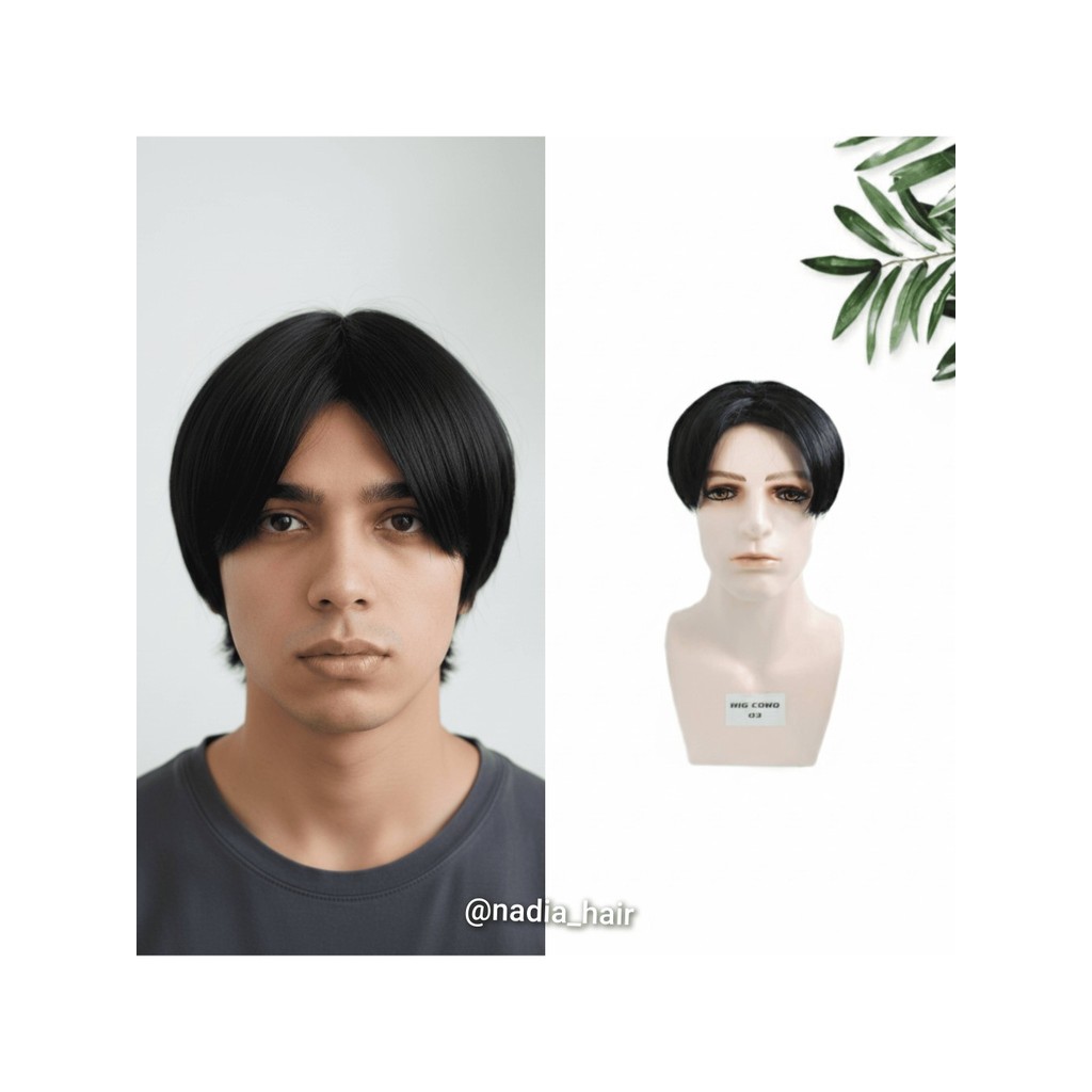 Wig Pria Poni Sintetis Hitam Lembut/Wig Pria 03/Wig Pria Pendek/Wig Pria Kekinian/Wig Pria Modern