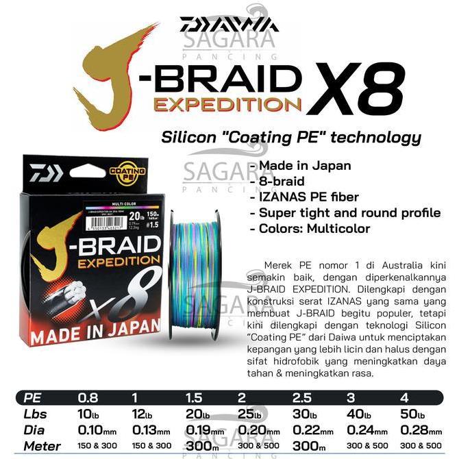 Senar PE Daiwa J-Braid Expedition X8 150 | 300 | 500 Meter Silicon Coating PE