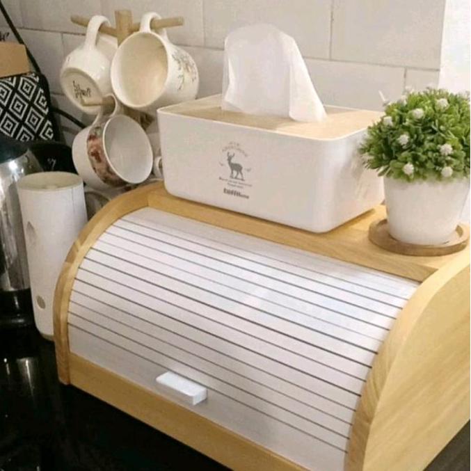 bread box/tempat penyimpanan roti serbaguna Kayu
