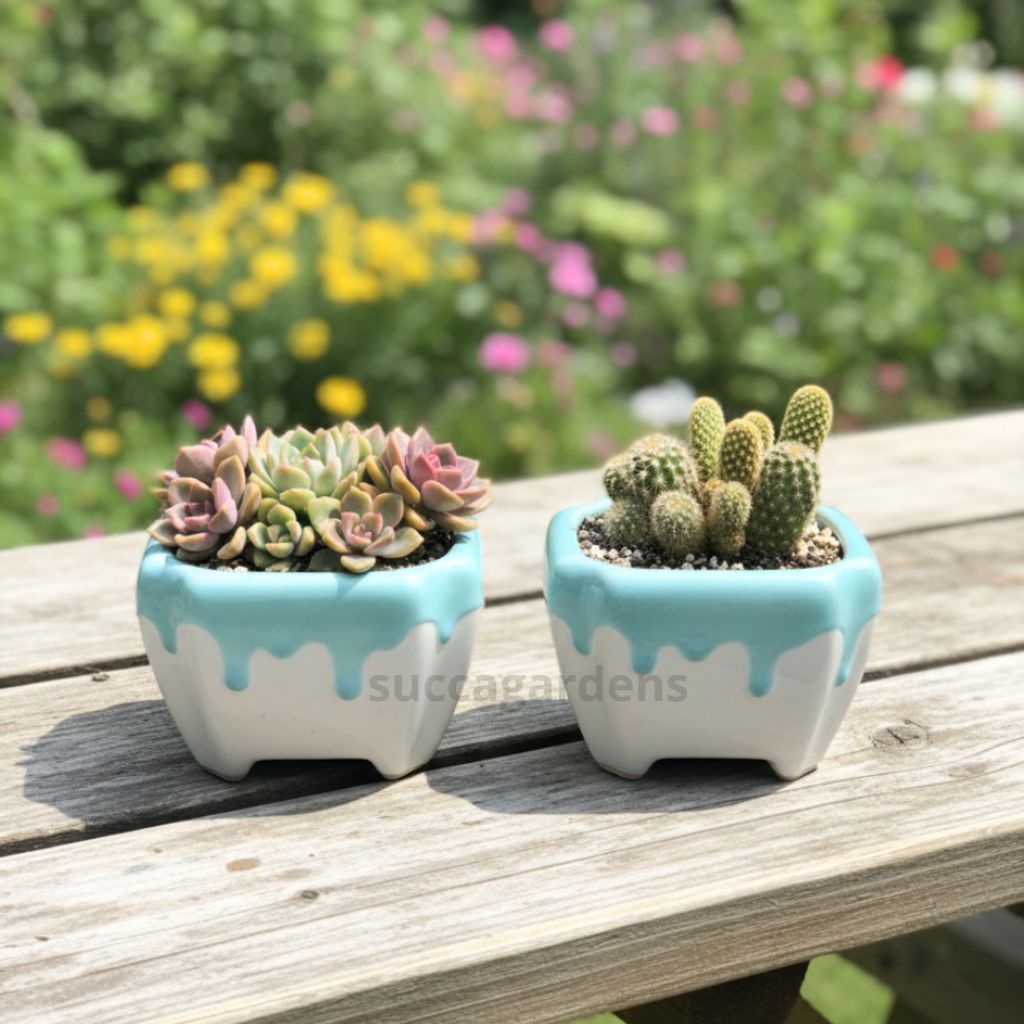 Pot Keramik Kotak Berkaki Tosca Putih (lubang)