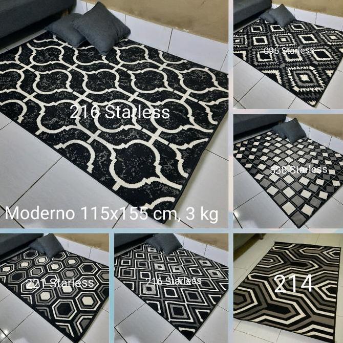 FYP KARPET KECIL BAWAH MEJA HITAM PUTIH MONOCROME ABU-ABU GREY MOMENTO MODERNO 115X155 CM HITAM ''