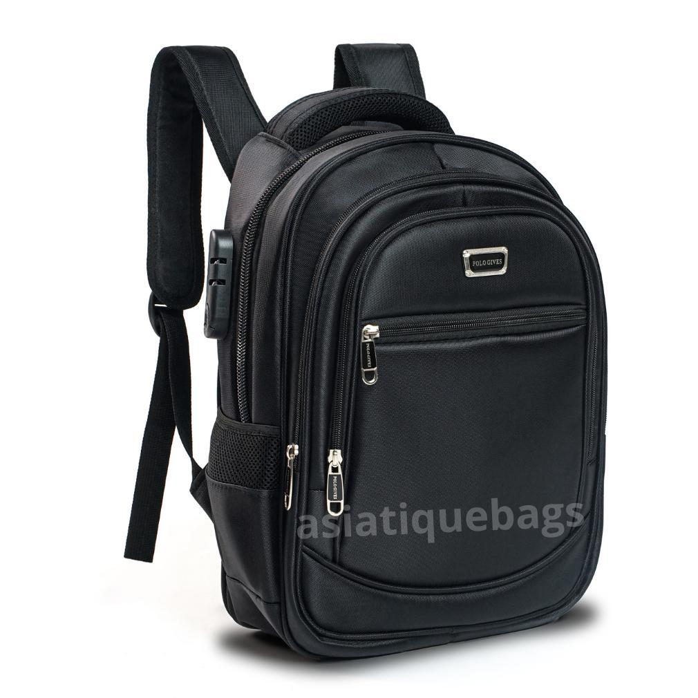 Sale Tas Ransel Pria 15 Inch  POLO GIVES- Gratis Raincover, Kabel USB, dan Kunci Tas
