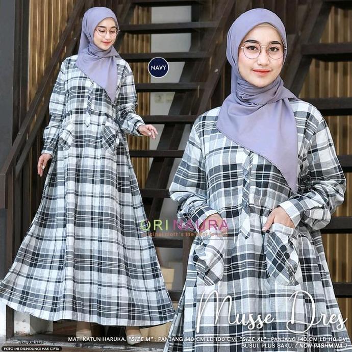 MUSSE DRES - GAMIS KEKINIAN DRES KOTAK KOTAK BAHAN KATUN HARUKA BY ANNAIRA.ID Muslim Nyaman Panjang 