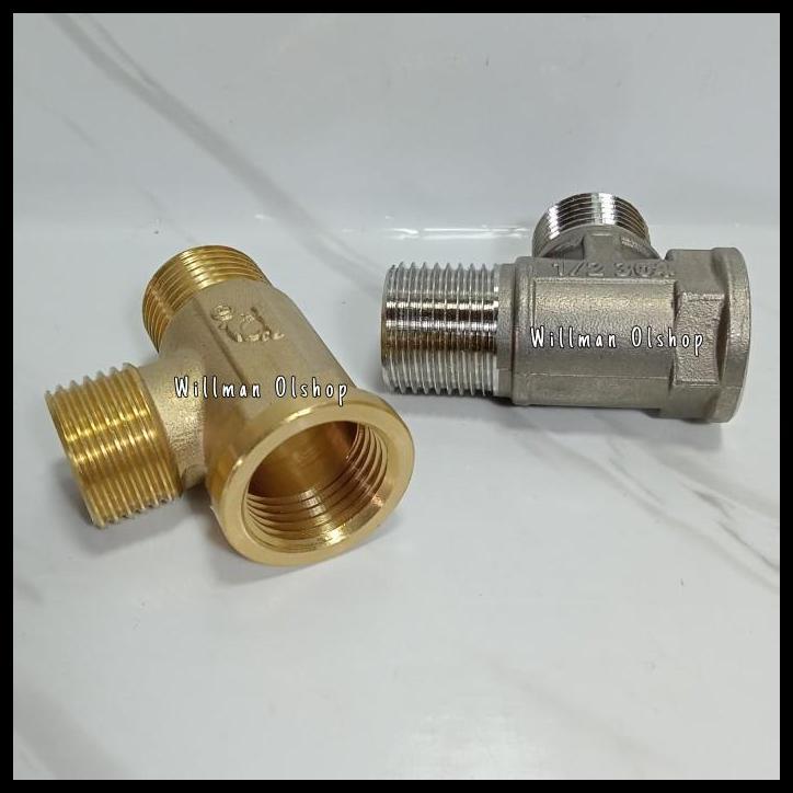 DISKON NEPEL TEE 1/2 INCH KUNINGAN DRAT LUAR DALAM 