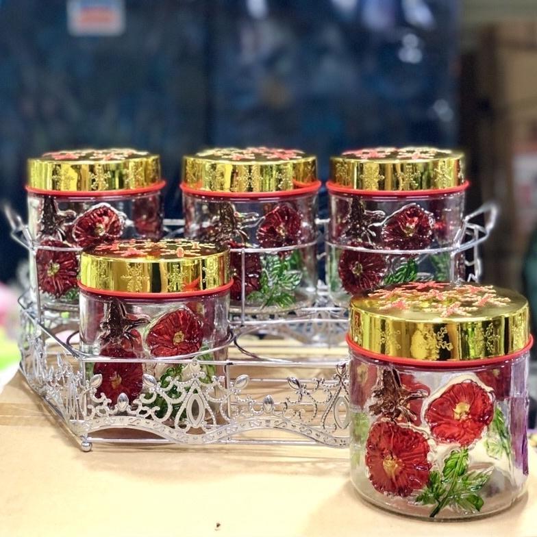 TOPLES KACA SET ISI 5 pcs + RAK / TOPLES SET / TOPLES LEBARAN