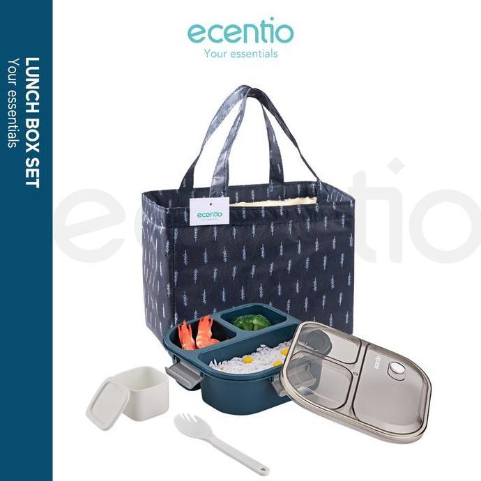 ecentio kotak makan 1.1L lunch box&tas bekal set anti bocor BPA free