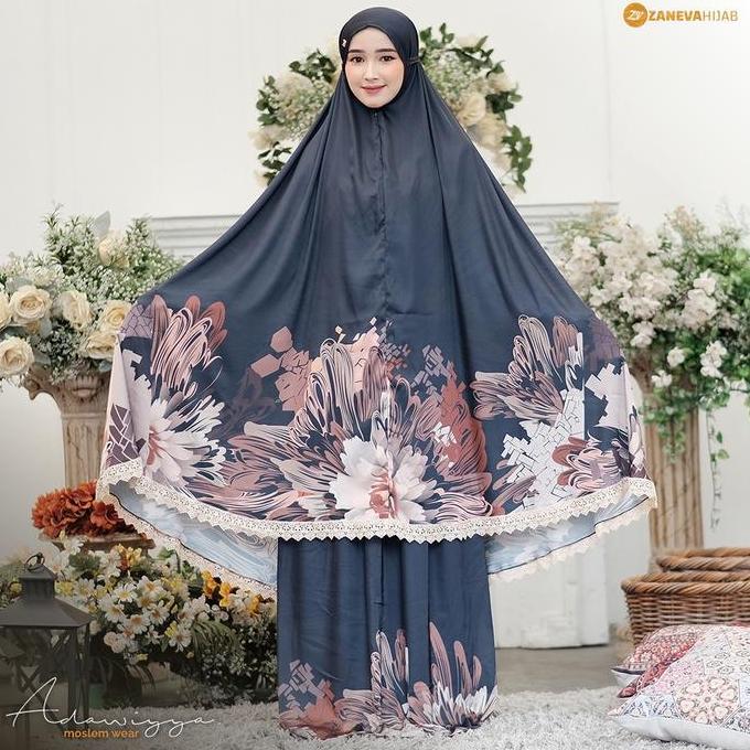 Zaneva Mukena Dewasa Motif Printing Premium Silk Muslim Renda Mewah Travel