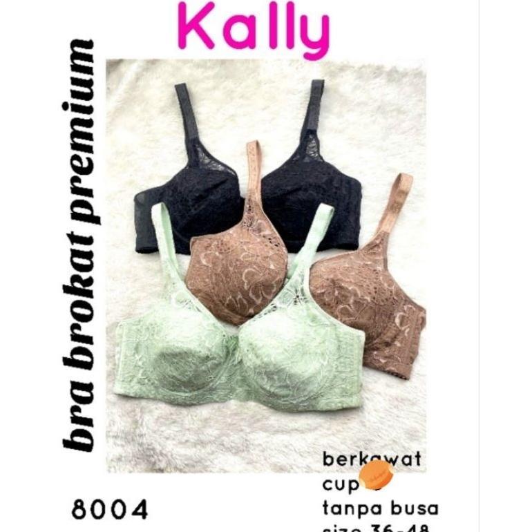 Kally-bh Bra Brokat/Renda Berkawat Tanpa Busa 36-44D-8004