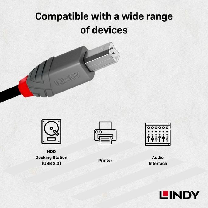 Kabel Printer & Audio Interface Lindy Usb 2.0 Type C To Type B Male To Male