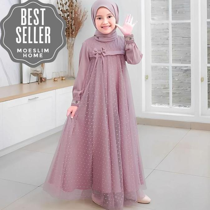 GAMIS ANAK MODEL TERBARU 2026 CRINKLE AIRFLOW MIX TILE DOT USIA 6-13 TAHUN Baju Dress Muslim Brukat 