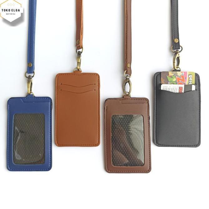 Bukubuku- Id Card Holder Front Id Card Kalung Holder Name Tag Kulit Tali Biru
