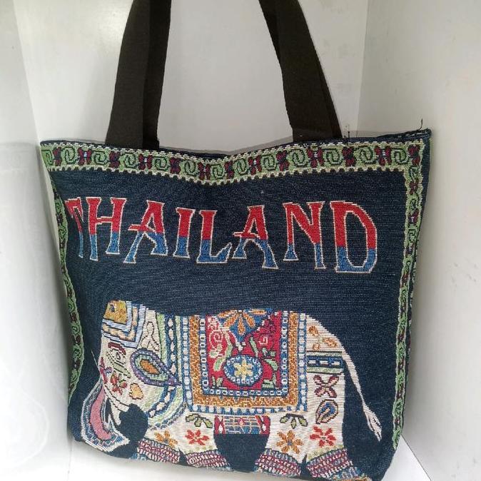 Updown- Tas Tote Bag Wanita Etnik Thailand Jumbo Karakter Kanvas Totebag
