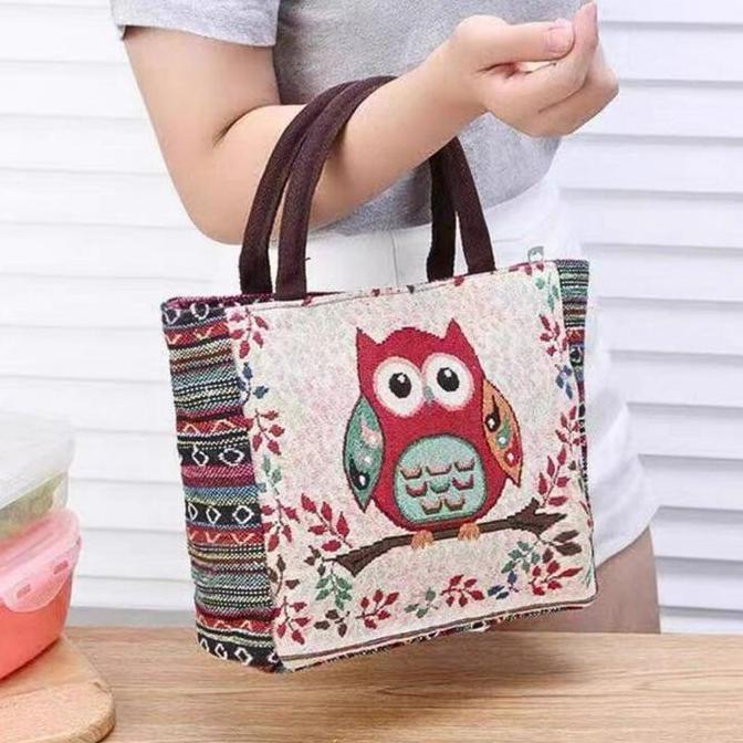 Updown- Tas Tangan Wanita/Tas Etnik/Tas Bahan Kain Kanvas Motif Owl Wanita