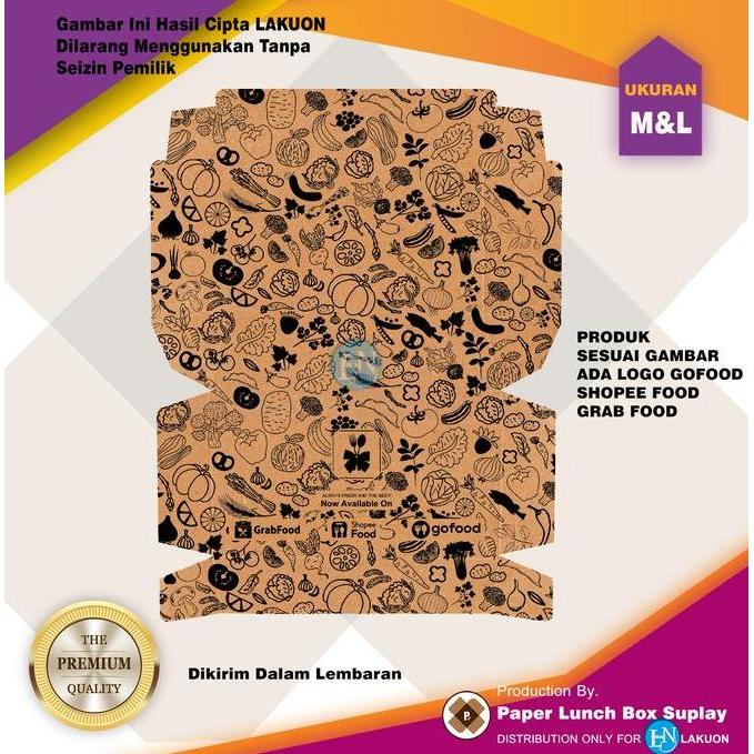 Langsungbisa- Paper Lunch Box Isi 50Pcs Paper Lunch Box Uk L Bahan Craft 325 Gram Motif Vintage Harg