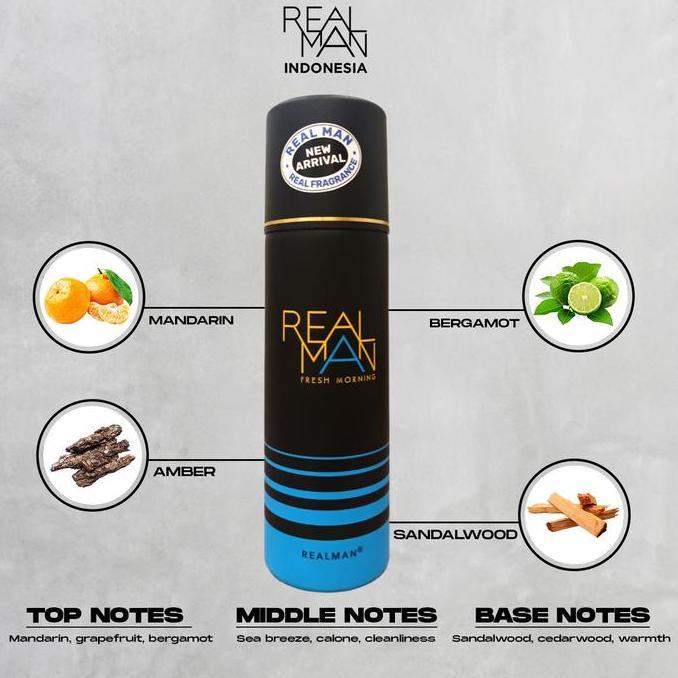 Bytxc- Realman Body Spray Fresh Morning 150Ml Wangi Segar 48 Jam Aroma Orange Blossom & Lavender Abs