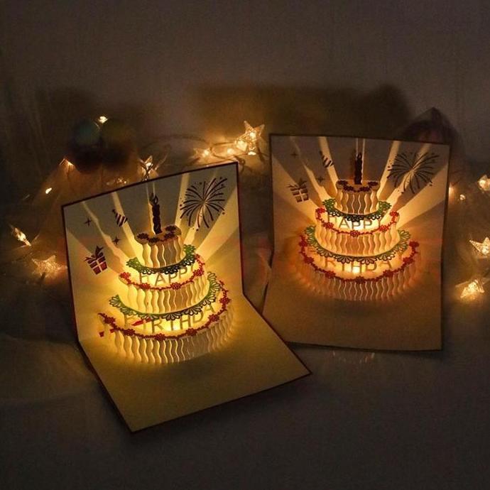 Gifme- 3D Kartu Ucapan Pop Up Kartu Ucapan Pop Up Lampu Berwarna Musik Card Musik KuE Ulang Tahun Ca