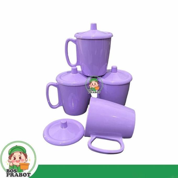 Gifme- 6 Pcs Mug Semi Melamin Dengan Tutup / Mug Melamin Tutup 300Ml / Mug Melamin Minuman Kitchenwa