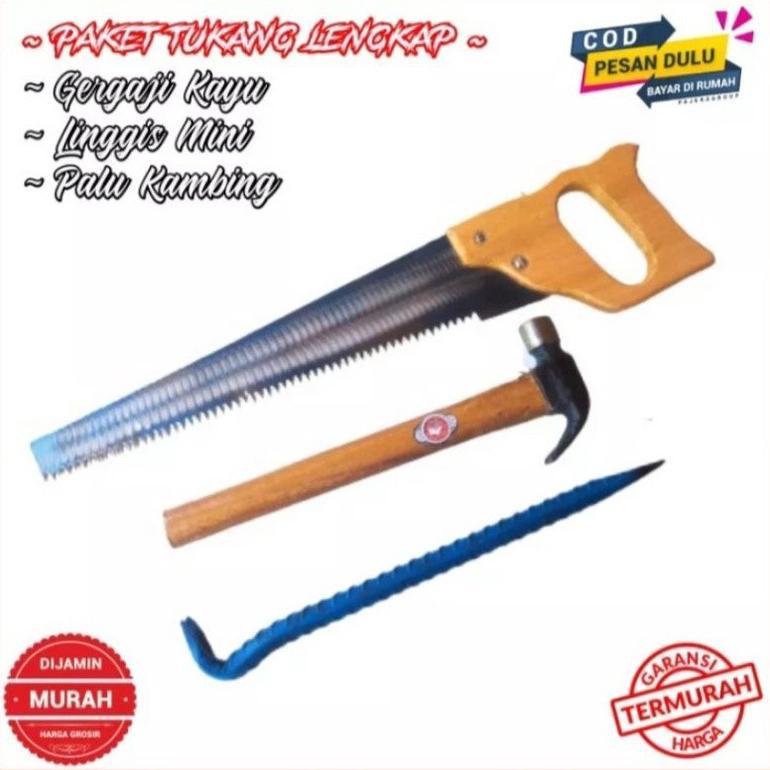 DISKON PAKET ALAT PERTUKANGAN LENGKAP LINGGIS, GERGAJI, PALU | PERALATAN TUKANG SERBAGUNA