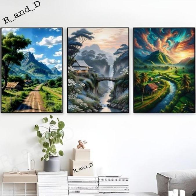 ready Hiasan dinding gambar pemandangan ukuran besar 47X31, Lukisan pemandangan ukuran A3, Dekorasi 