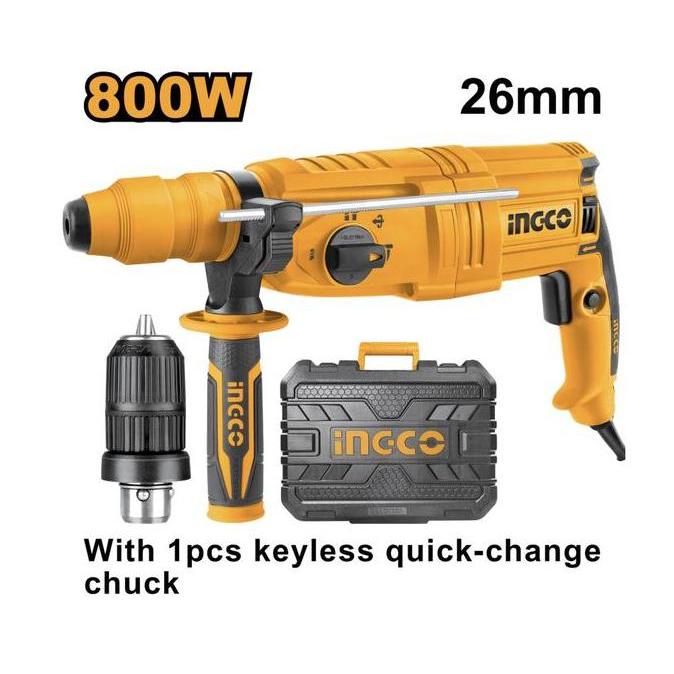 HOROZY INGCO MESIN BOR ROTARY HAMMER 26mm 800W RGH9028-2 Dengan Adaptor & 1pcs Keyless Quick-Change 