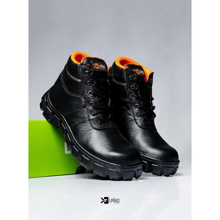 Sepatu Safety Boots Kulit Sapi Asli Pria Tinggi Septi Kerja Proyek Lapangan Outdoor Lavio Livera Uju