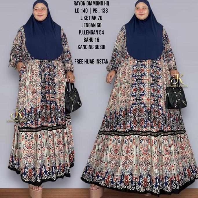 Setelan Gamis + Jilbab  Jumbo LD 120 130 140 Estimasi BB 80-110KG Bahan Rayon Diamond Kondanga Musli